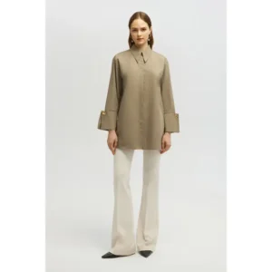 Poplin Shirt with Statement Wide Cuff Beige