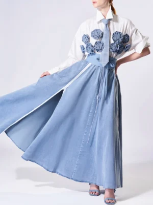 Milan Denim Zip Maxi Skirt