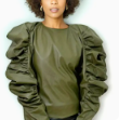 Olive Faux Leather Puff Sleeve Top
