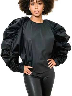 Faux Leather Puff Sleeve Top
